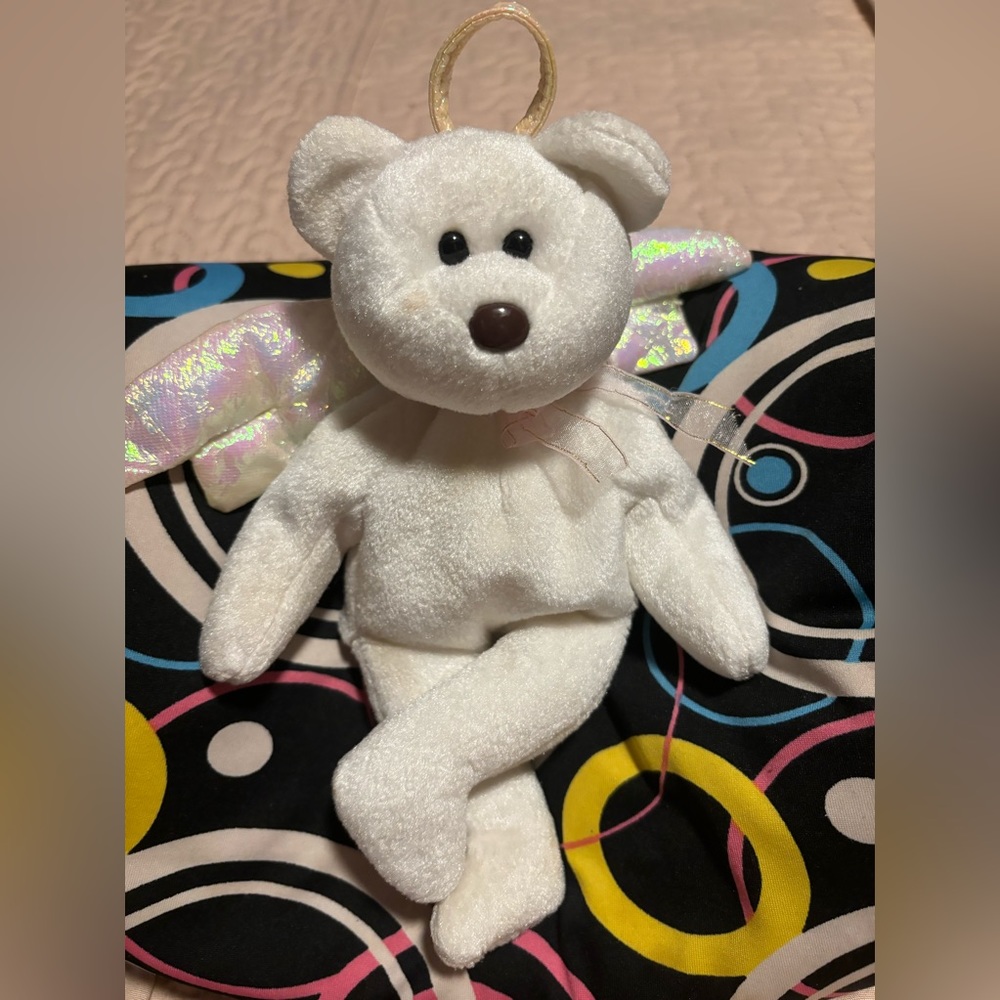 TYBeanie Baby Bear Halo 1998 Irresdesent Wings Halo Black Eyes Nose Brown No Tag